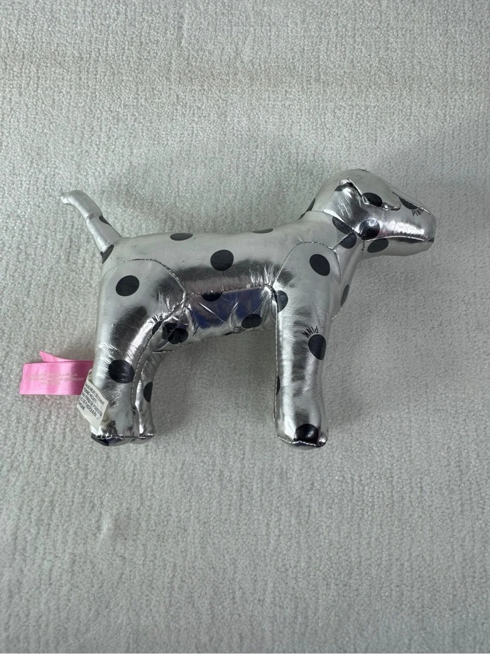 PINK Victoria’s Secret Silver Polka Dot Dog Plush Stuffed Animal Collectible Toy